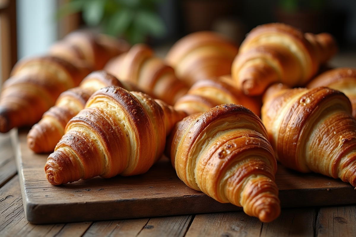 Assortiment de croissants dorés et pains au chocolat appétissants