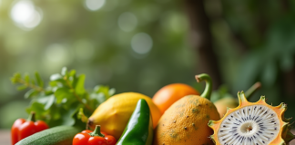 Assortiment coloré de fruits et légumes commençant par J