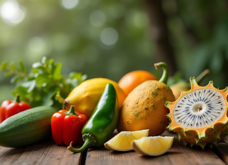 Assortiment coloré de fruits et légumes commençant par J