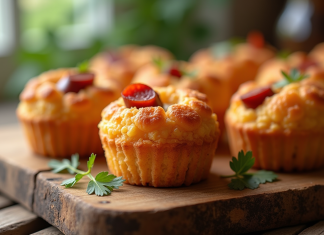 Cannelés au chorizo sur planche en bois rustique