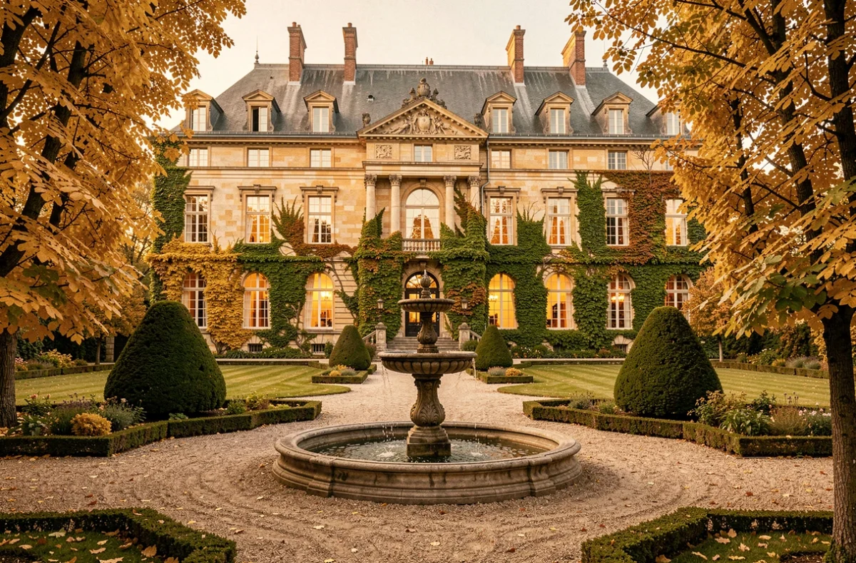 Façade majestueuse du Château de la Motte Fénelon à Cambrai, entourée de jardins à la française et d'un cadre romantique de prestige.