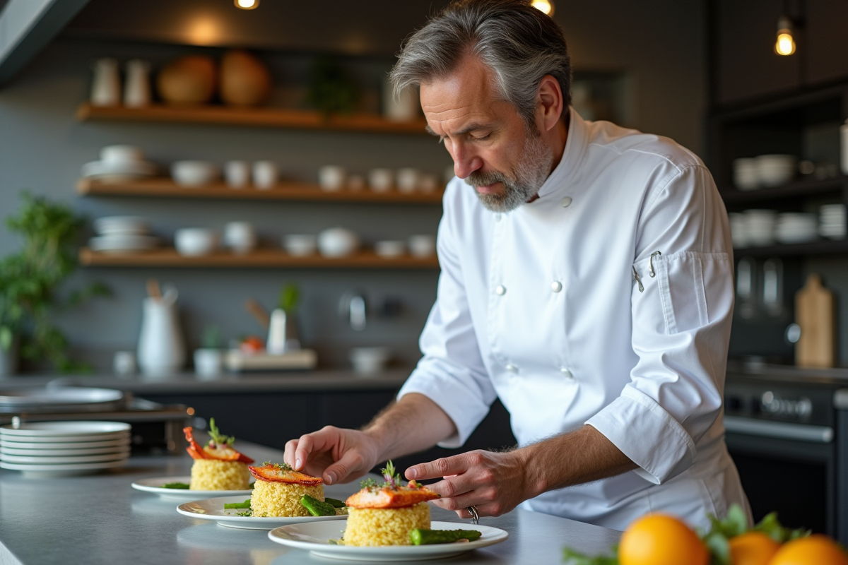 Chef préparant un assortiment de lobster en cuisine moderne