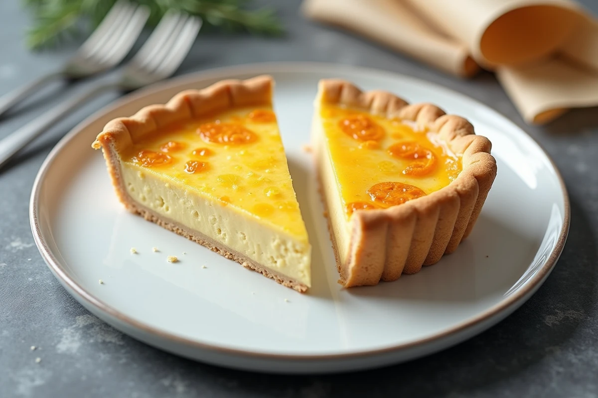 Comparaison de deux tranches de quiche lorraine montrant une texture réussie et une texture ratée côte à côte