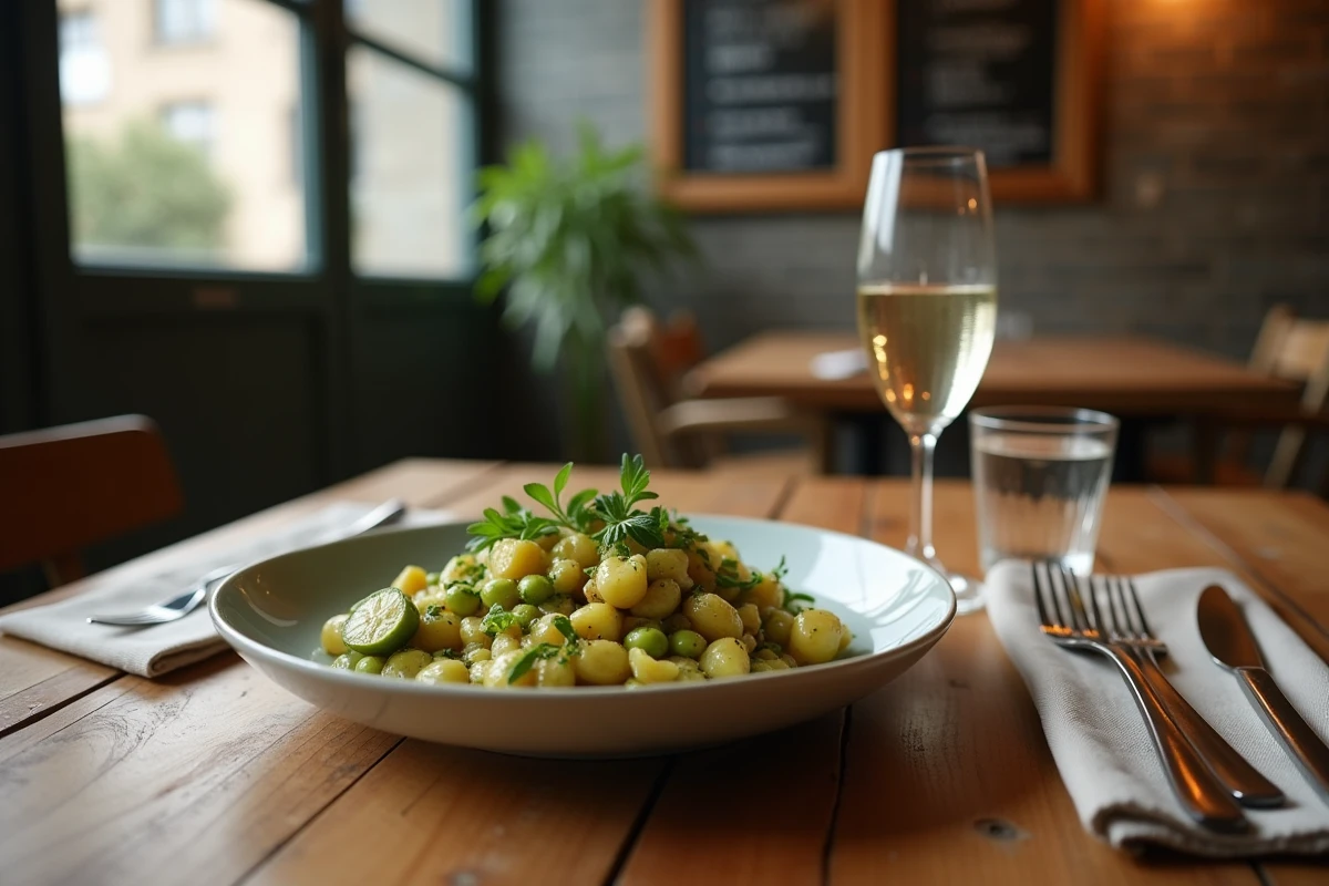 Bol de courgettes saut&eacute;es avec herbes sur table rustique