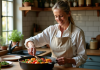 Cuisiner avec de la fonte : avantages et astuces pour des plats savoureux Femme d'âge moyen remuant un ragoût de légumes dans une cuisine chaleureuse