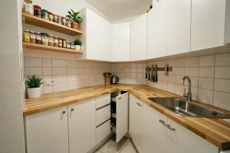 Petite cuisine IKEA bien optimisée avec rangements malins dans un appartement urbain