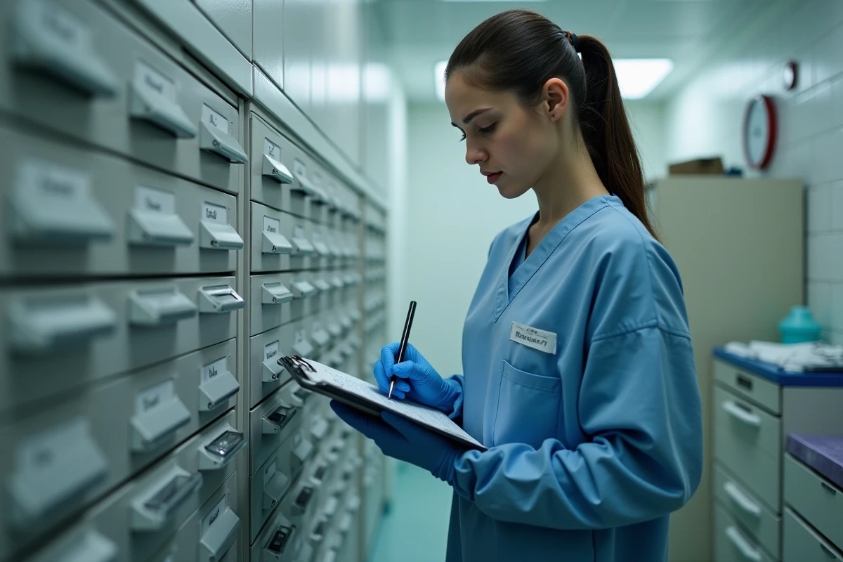 Jeune femme médecin annotant un dossier dans une salle d