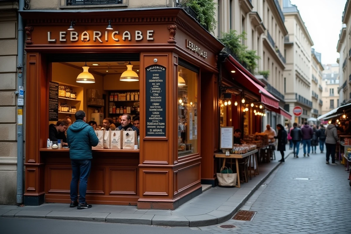 Façade du restaurant Le Cèdre avec service à emporter rue Mouffetard Paris