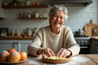 Femme en cuisine préparant des beignets de pommes