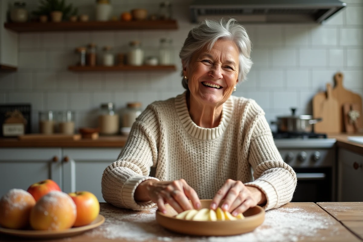 Femme en cuisine préparant des beignets de pommes