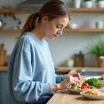 Alimentation lors du jeûne intermittent : aliments à privilégier et à éviter ! Femme préparant un repas équilibré dans une cuisine moderne