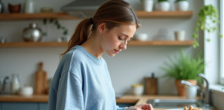 Alimentation lors du jeûne intermittent : aliments à privilégier et à éviter ! Femme préparant un repas équilibré dans une cuisine moderne