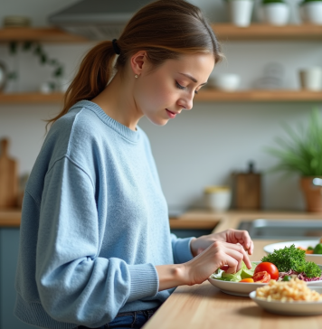 Alimentation lors du jeûne intermittent : aliments à privilégier et à éviter ! Femme préparant un repas équilibré dans une cuisine moderne