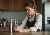Femme dans la cuisine examinant un siphon à crème