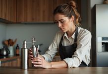 Siphon à crème : pourquoi il ne fonctionne pas ? Conseils et solutions Femme dans la cuisine examinant un siphon à crème