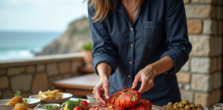 Accompagnements pour le homard : nos suggestions gourmandes Femme servant des langoustes grillées sur une terrasse estivale