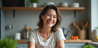 Aliments minceur : quels aliments manger à volonté sans grossir ? Femme souriante préparant un plateau de légumes frais dans la cuisine