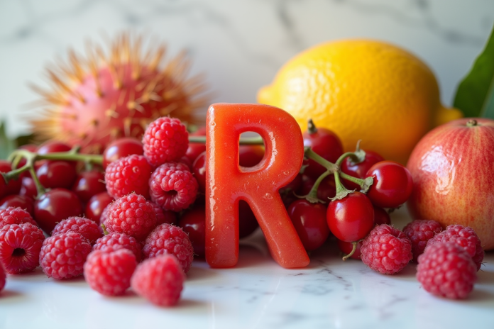 fruits-rouges-variete Variété de fruits rouges colorés sur plan de travail blanc