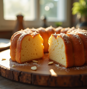 Gâteau basque aux amandes frais sur une table en bois