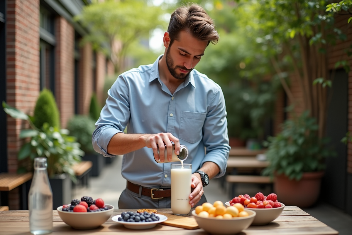 Homme versant lait d