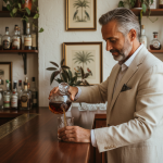 Pourquoi le rhum devient la star des spiritueux haut de gamme Homme d'âge moyen versant du rhum dans un verre en cristal
