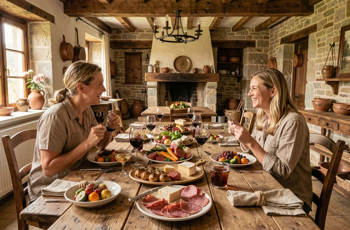 Table conviviale et plats du terroir servis à La Cantine du Brandois à La Mothe-Achard
