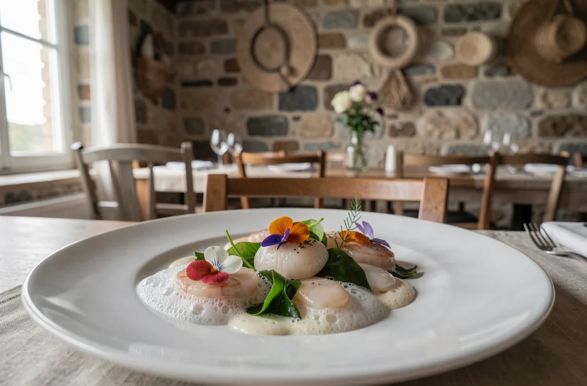 Assiette gastronomique raffinée de La Marine d'Alexandre Couillon à Noirmoutier-en-l'Île