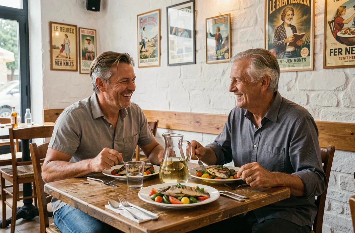 Salle conviviale et repas estival au restaurant Le Bien Heureux à Saint-Jean-de-Monts