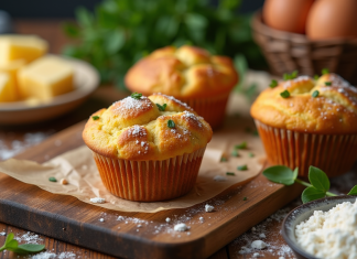 Muffins salés fraîchement cuits avec ingrédients naturels