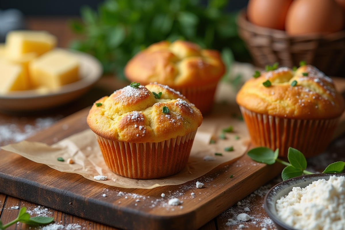 Muffins salés fraîchement cuits avec ingrédients naturels