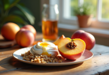 Petit déjeuner avec nectarine fraîche et yaourt nature