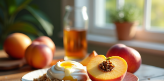 Petit déjeuner avec nectarine fraîche et yaourt nature