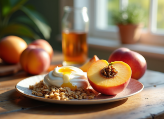 Petit déjeuner avec nectarine fraîche et yaourt nature