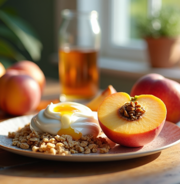 Petit déjeuner avec nectarine fraîche et yaourt nature
