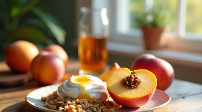 Petit déjeuner avec nectarine fraîche et yaourt nature