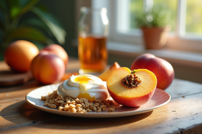 Petit déjeuner avec nectarine fraîche et yaourt nature