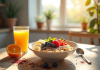 Bol de porridge aux fruits frais et jus d'orange