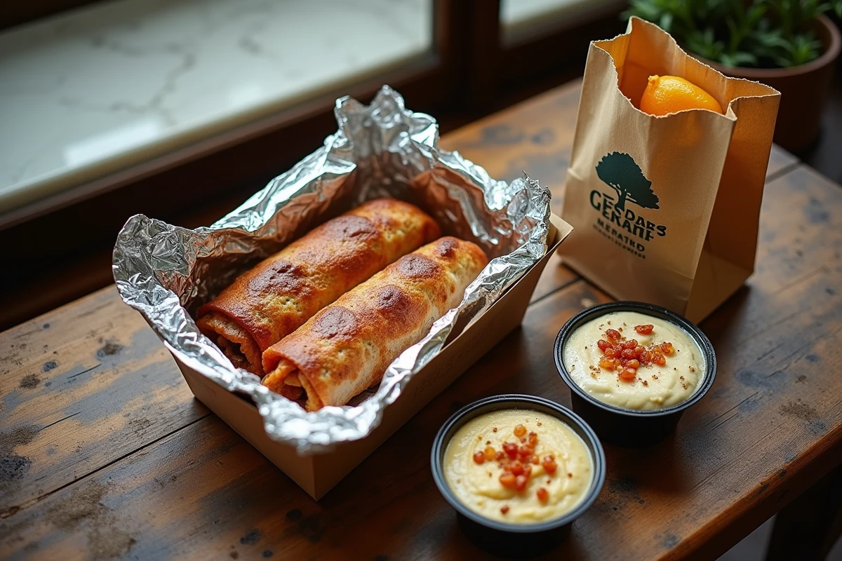 Plats à emporter libanais du restaurant Le Cèdre rue Mouffetard dans un appartement parisien