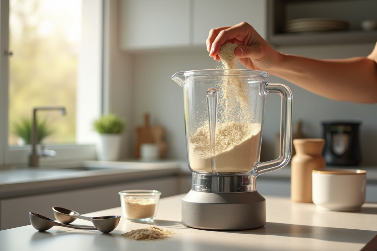 Préparation d un mélange pour remplacement de repas dans une cuisine moderne