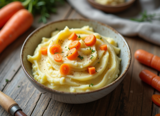 Plat de purée de pommes de terre et carottes mal présentée