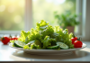 Salade verte fraîche avec tomates cerises et concombre