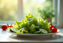 Salade verte fraîche avec tomates cerises et concombre