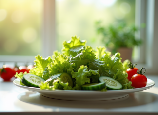 Salade verte fraîche avec tomates cerises et concombre