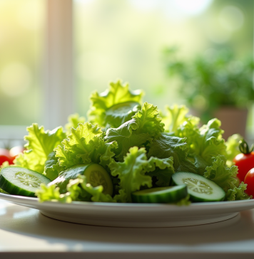 Salade verte fraîche avec tomates cerises et concombre