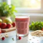 Smoothie maison dans un verre avec fruits et graines pour un petit déjeuner sain