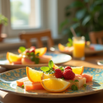 Table de brunch élégante avec plats créatifs au yuzu et melon jaune