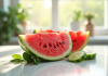 Tranche de melon et concombre frais sur table lumineuse