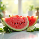 Tranche de melon et concombre frais sur table lumineuse